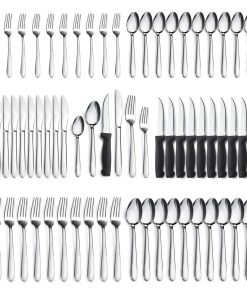 72 Pcs Silverware Set with Steak Knives for 12, Stainless Steel Flatware Cutlery Set, Include Forks Spoons and Knives Set, Utensil Sets for Home Kitchen Restaurant Hotel, Dishwasher Safe