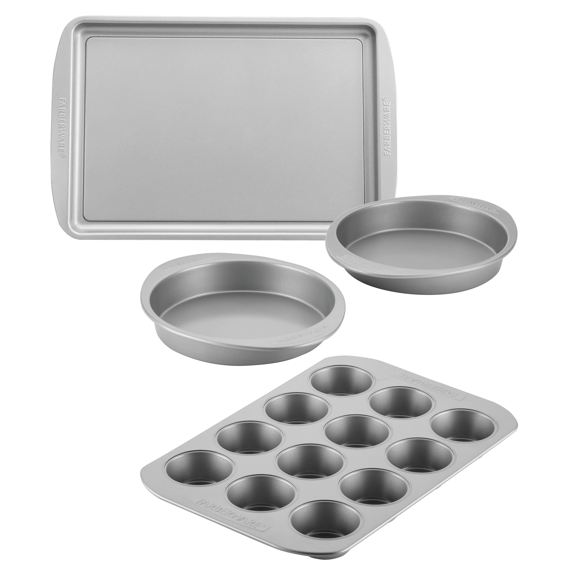 Bakeware Nonstick Cookie, Muffin, Cupcake, and Cake Pan Set, 4-Piece, Gray