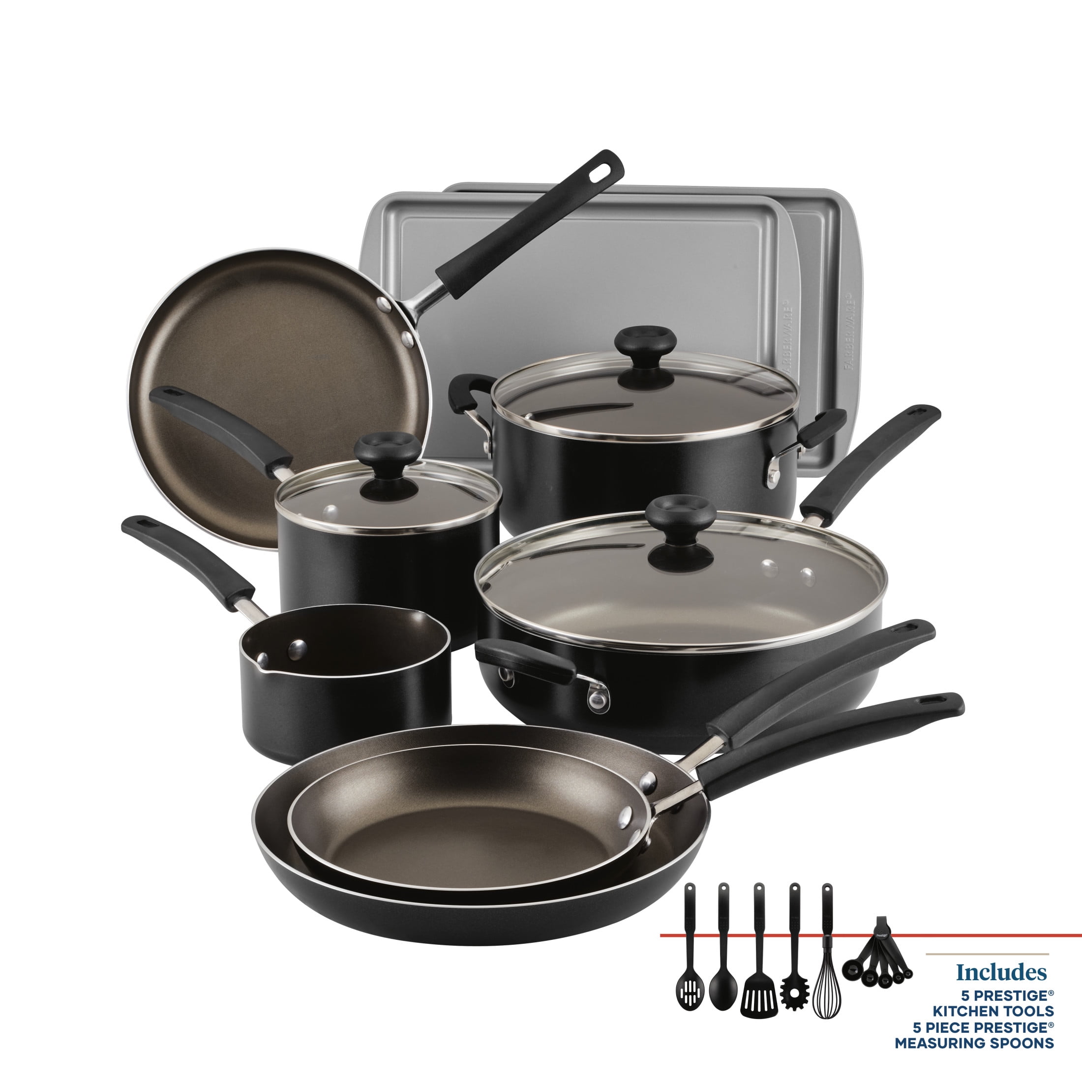Easy Clean 22 Piece Nonstick Aluminum Pot and Pan Set, Black