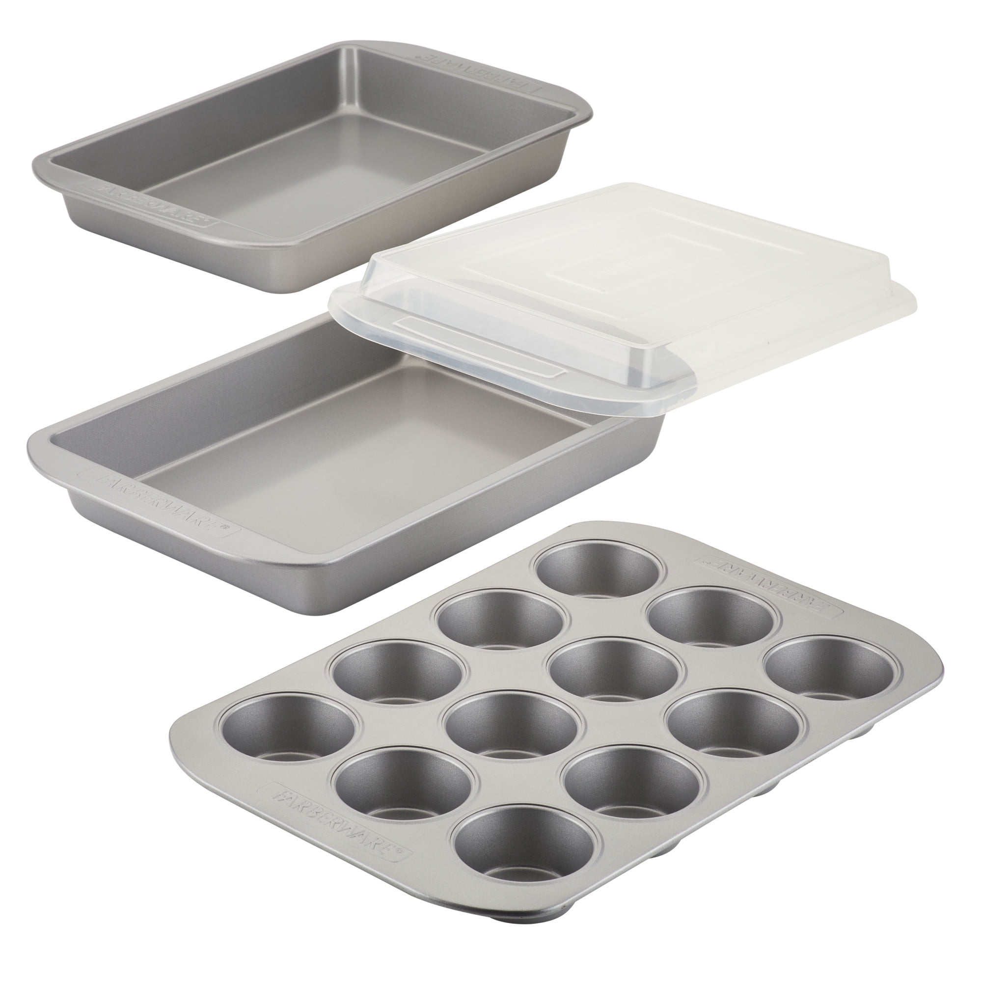 Nonstick Bakeware 12-Cup Muffin Pan and Cake Pan Set, 4-Piece, Gray