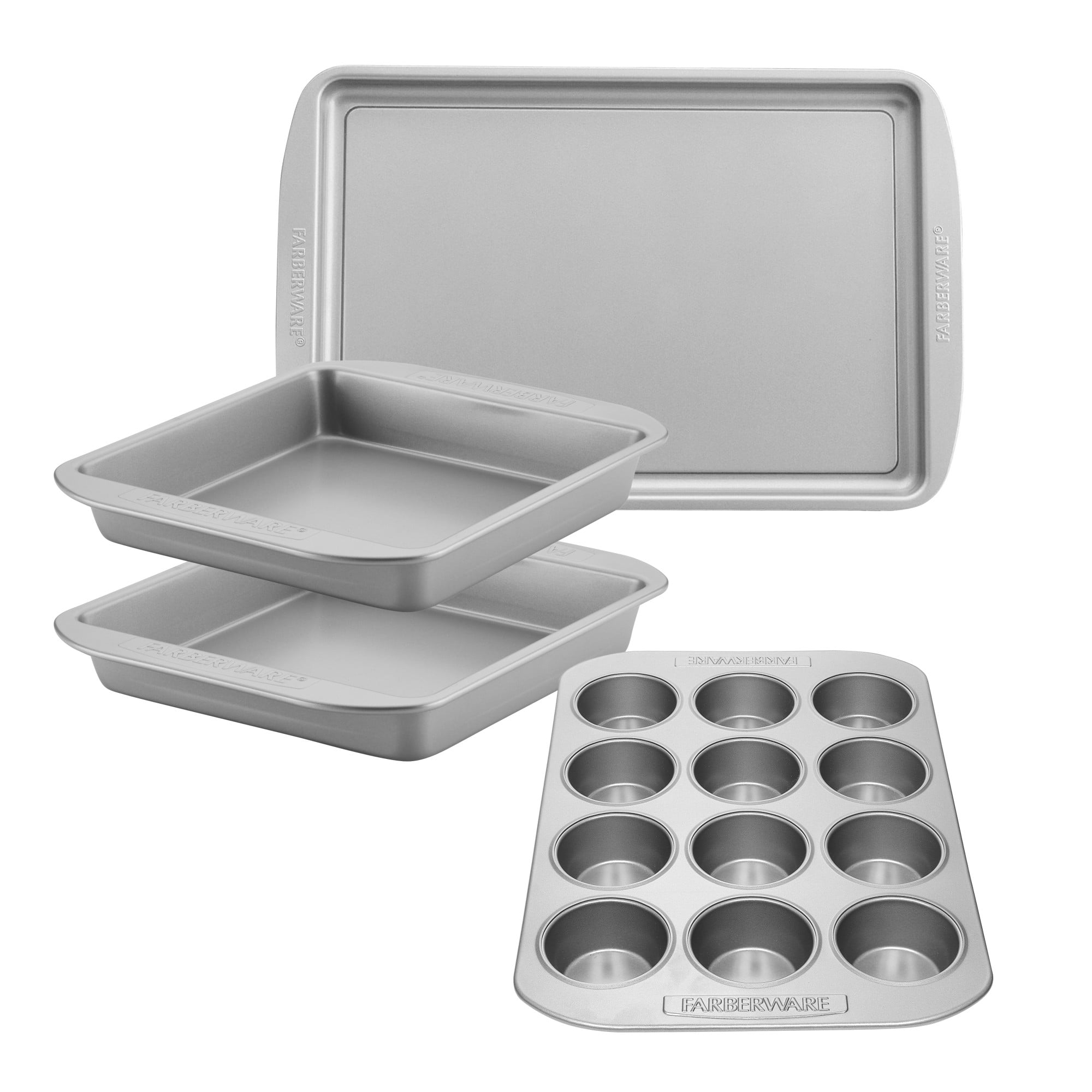 Nonstick Bakeware Cake Cookie and Muffin Pan Set, 4-Piece, Gray