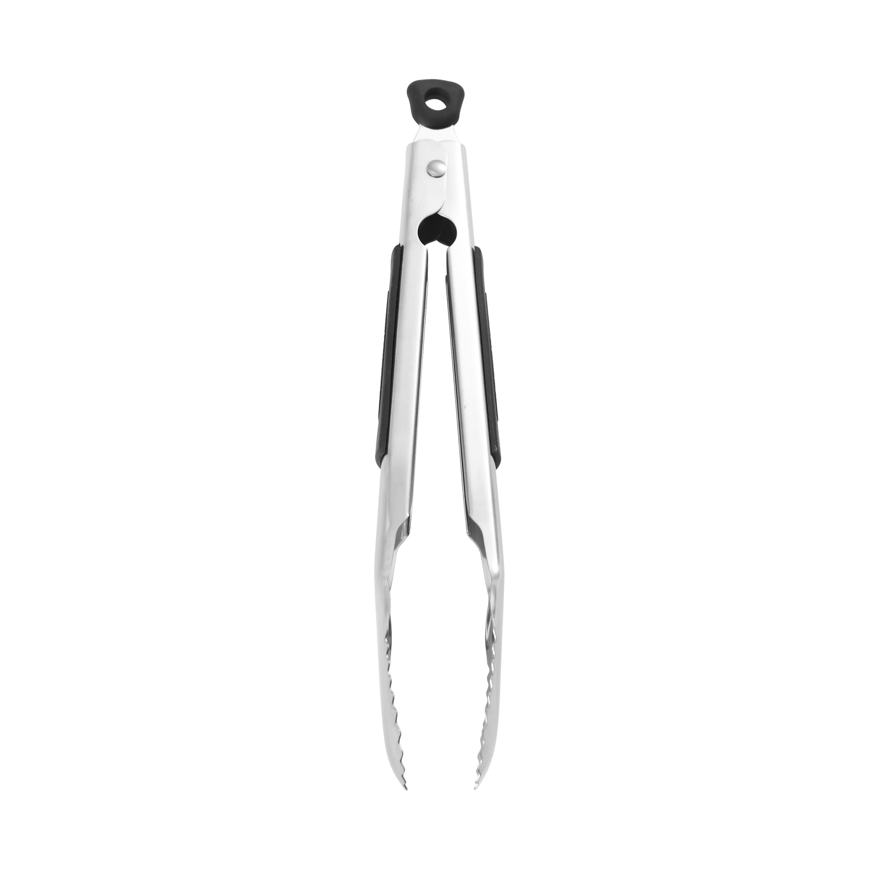 Soft-Grip Stainless Steel 9 in Locking Kitchen Food Tongs